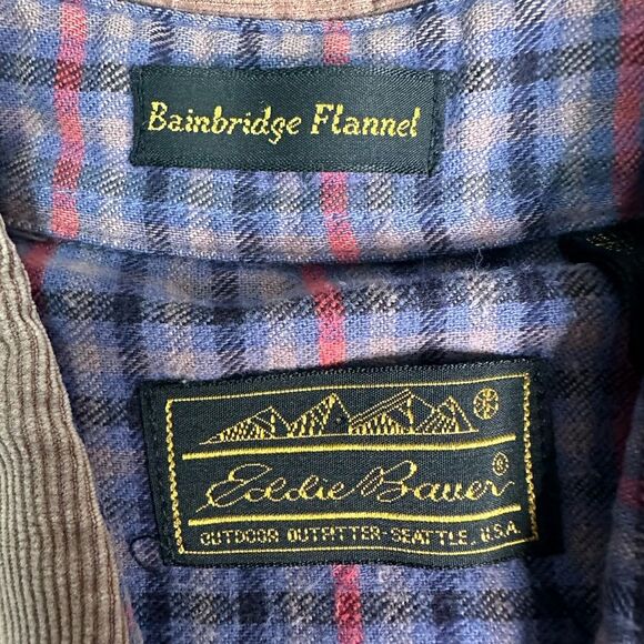 Vintage Eddie Bauer Bainbridge Flannel Shirt M - Corduroy Collar 90s Outdoorsy - Picture 9 of 10